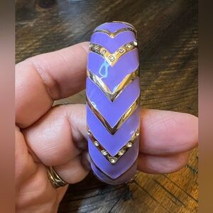 Lavender Chevron Enamel Clamper Bracelet with Gold Accents